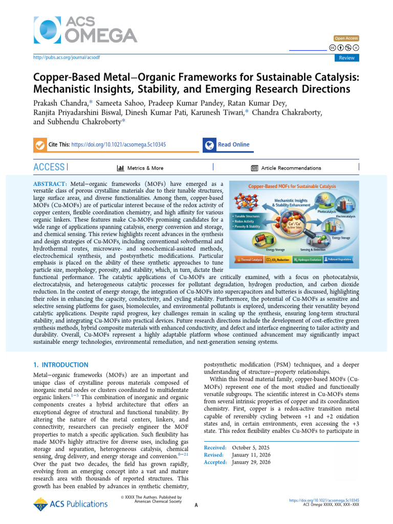 Copper Based Metal Organic Frameworks For Sustainable Catalysis ...