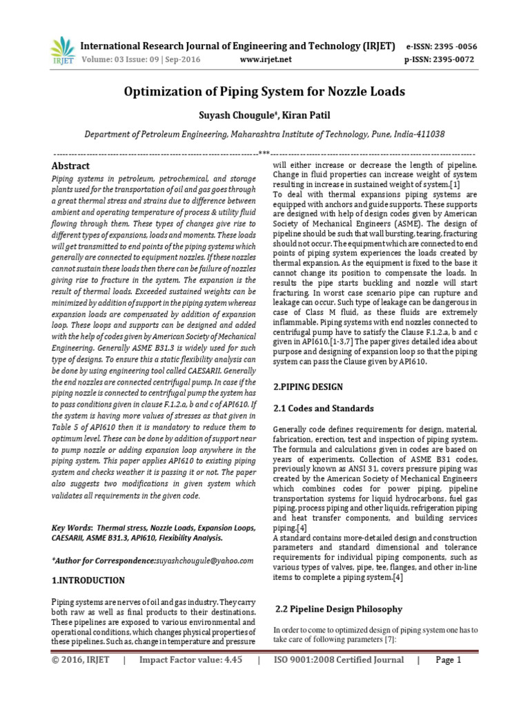 Optimization of Piping System For Nozzle | PDF | Pump | Fracture