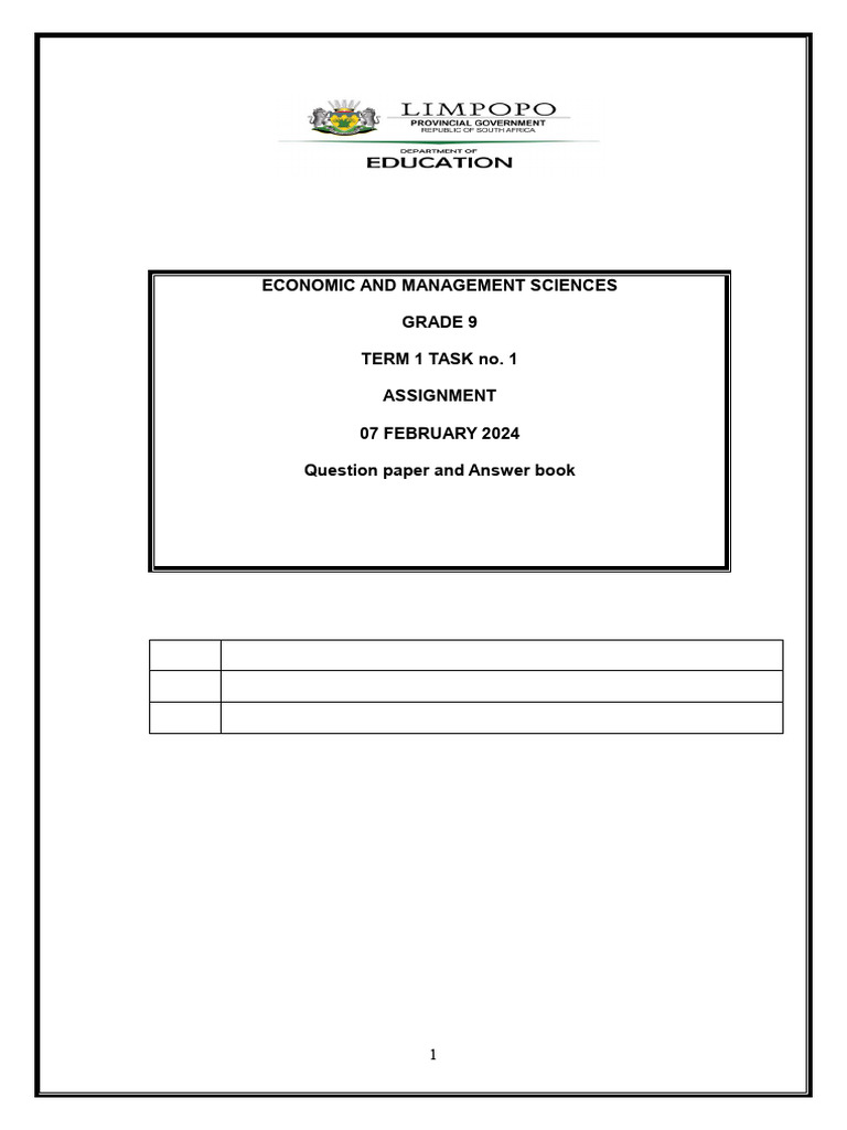 EMS GR 09 Assignment QP - Term 1 2025 | PDF | Economic System | Taxes