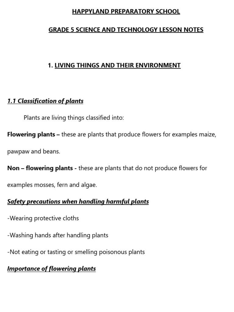 Grade 5 Science 2025 NOTES-1 | PDF | Flowers | Influenza