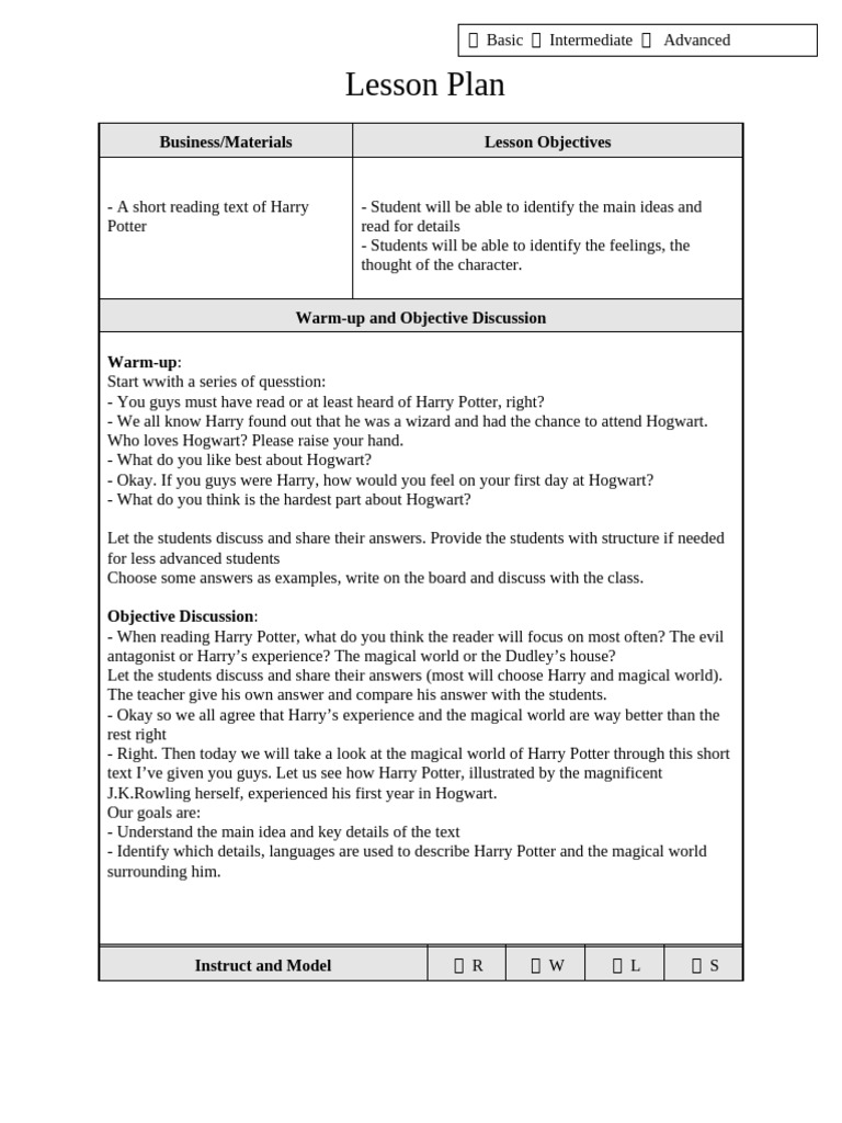 Lesson Plan 2 Writing Edited | PDF | J. K. Rowling | Human Communication