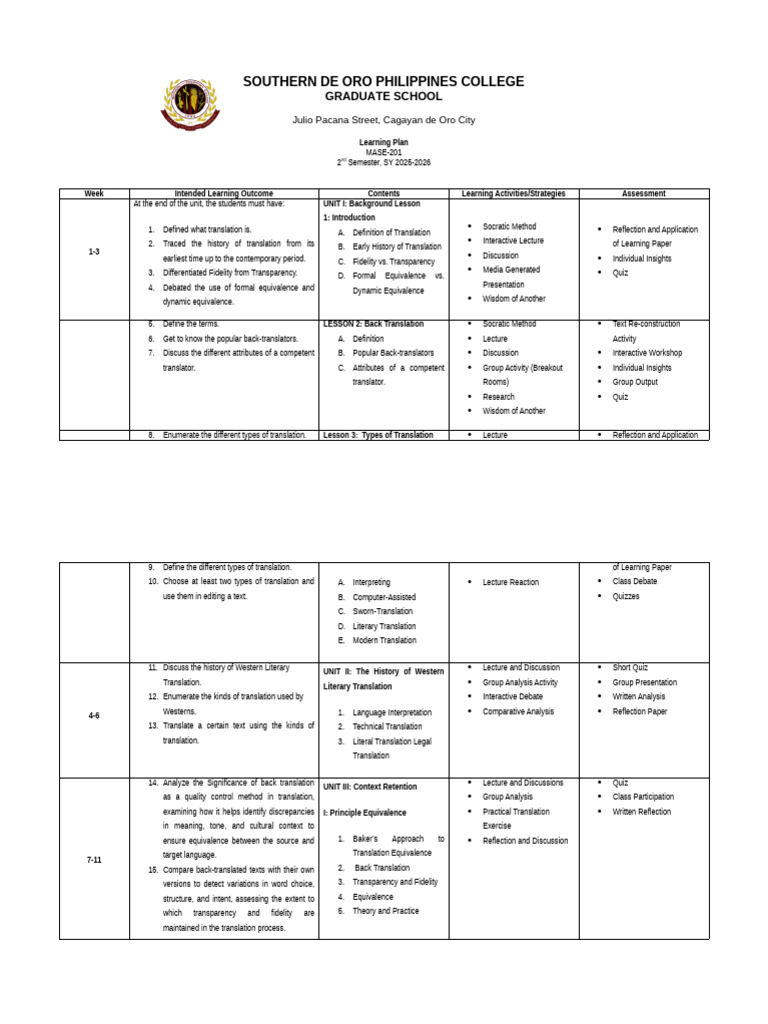 Sample Syllabus Layout | PDF | Translations | Communication