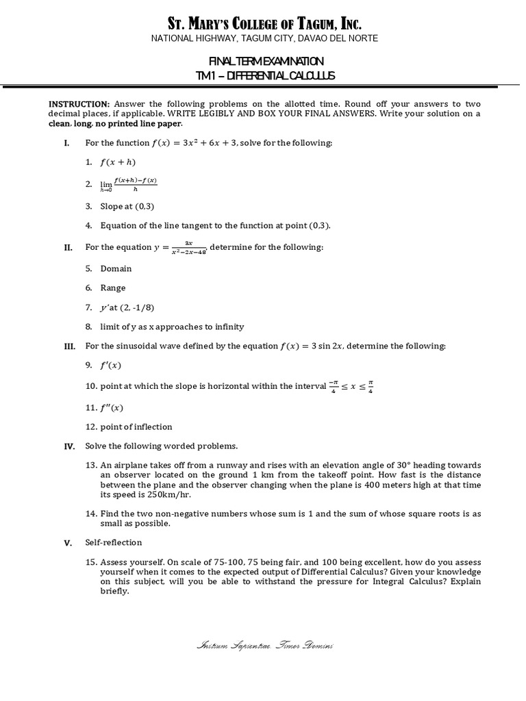 Final Term | PDF | Slope | Function (Mathematics)