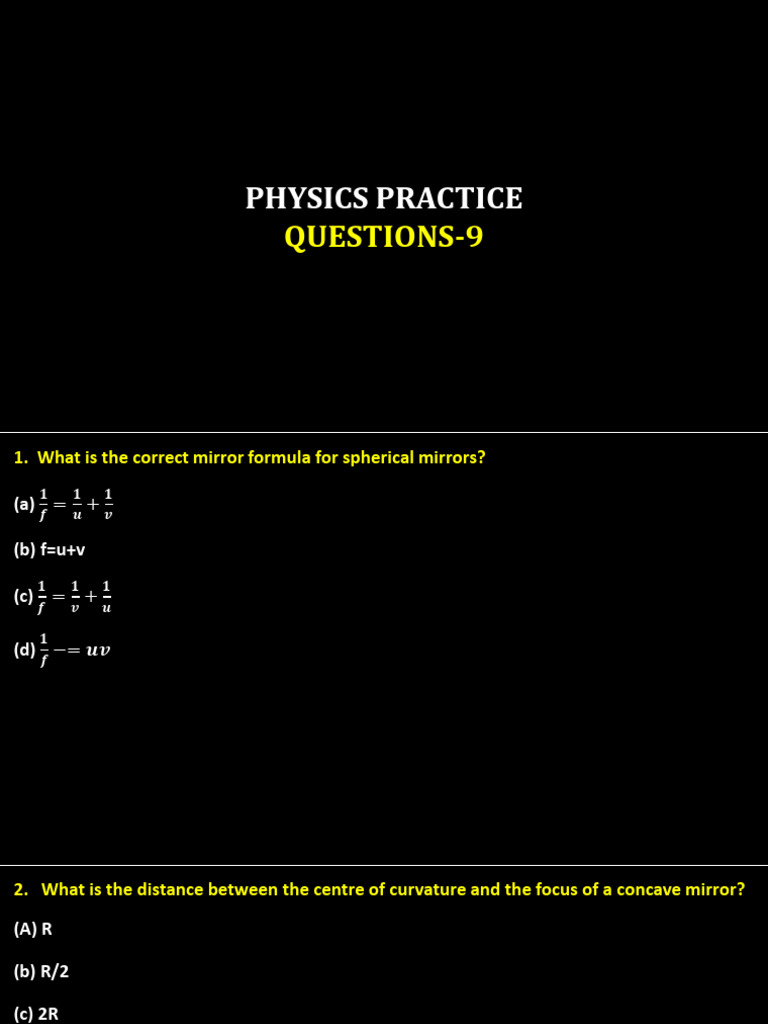 Physics Practice Questions Handout for (18.05.25) | PDF | Mirror ...