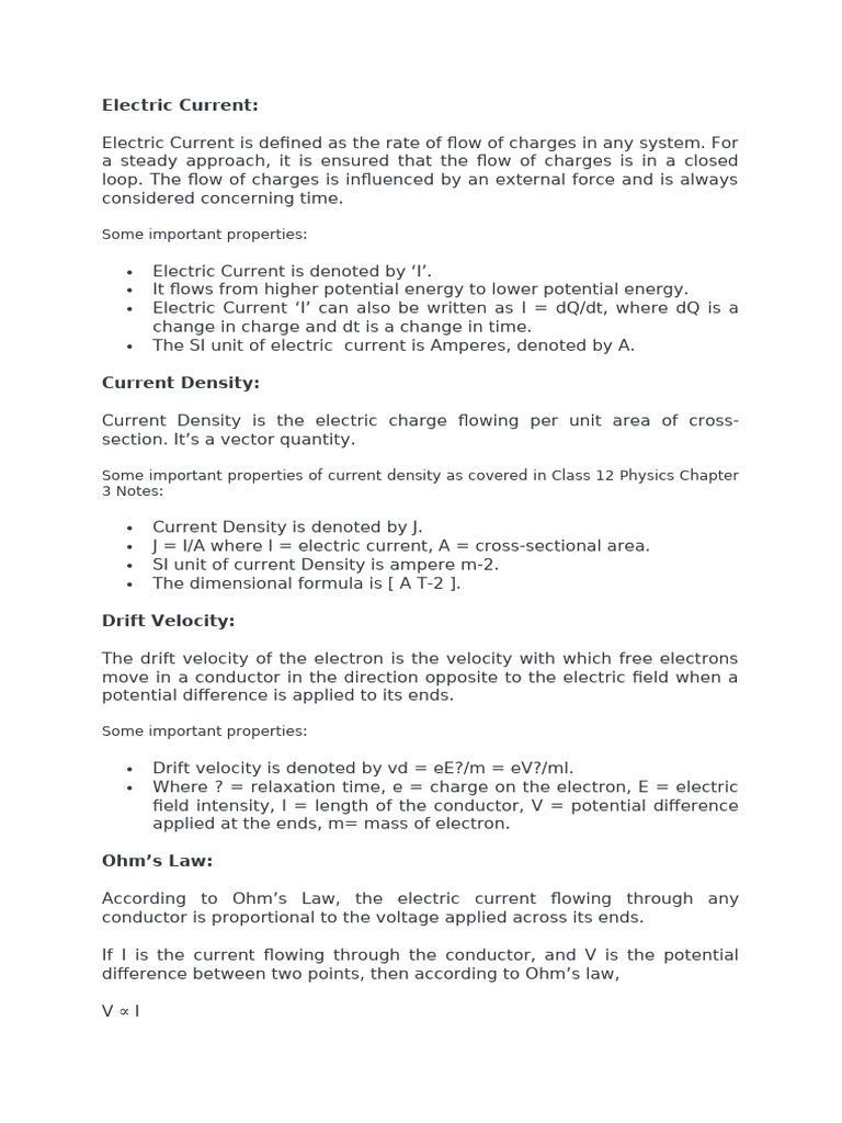 Electric Current Notes | PDF | Electrical Resistivity And Conductivity ...