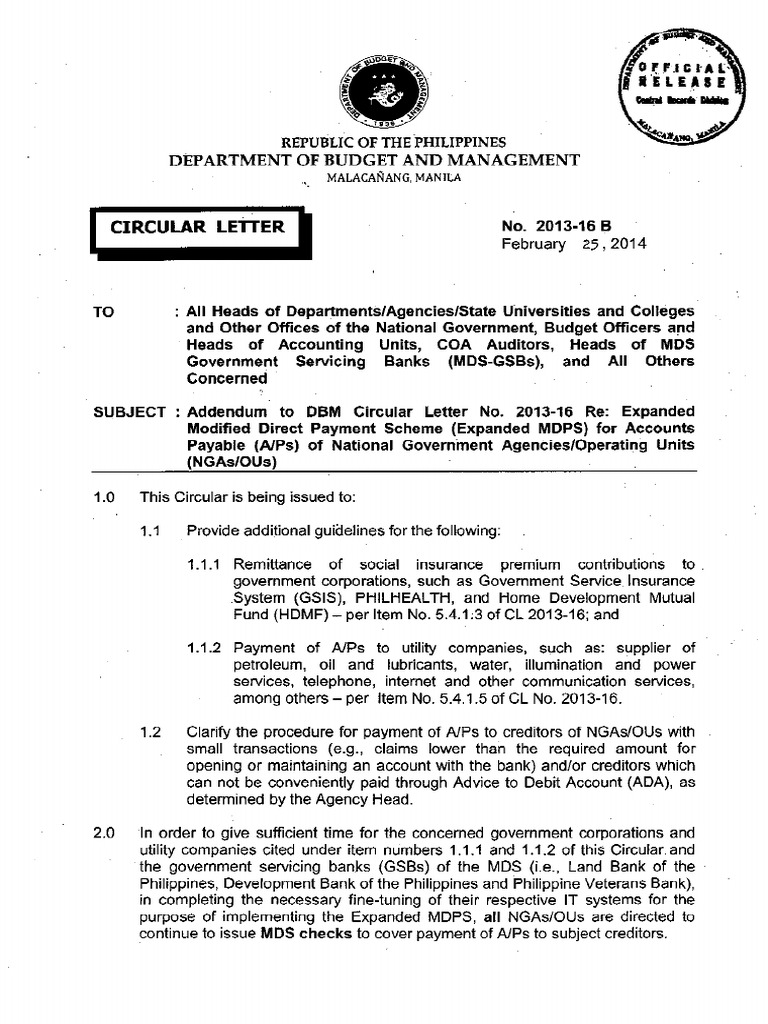CL2013-16B - Addendum To DBM Circular Letter No. 2013-16 - Expanded ...