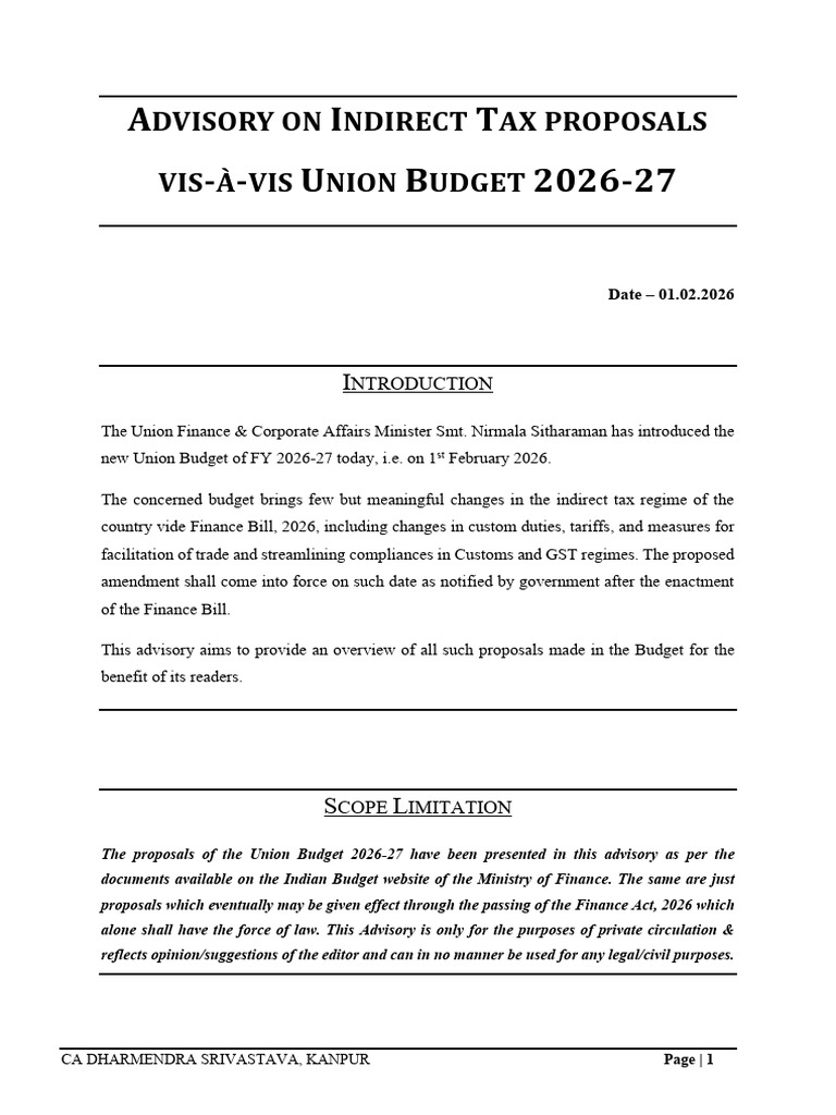 Budget 26-27 Advisory | PDF | Customs | Excise