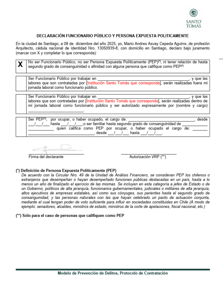 Declaración Pep Firmada | PDF | Gobernancia | Gobierno