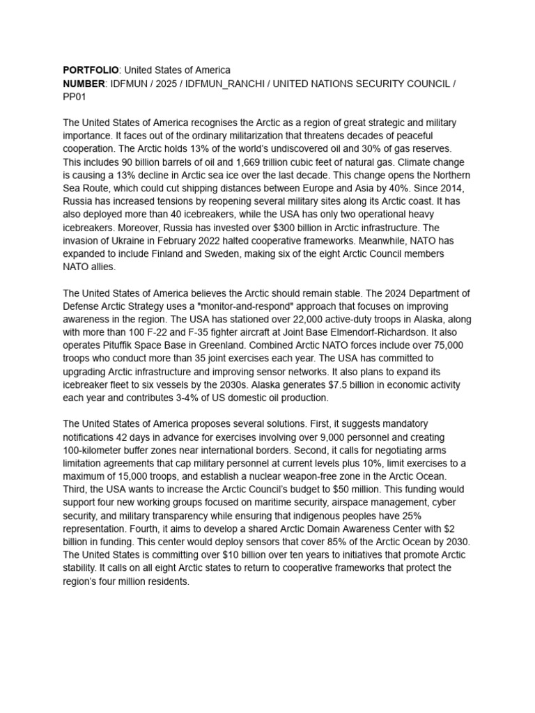 Position Paper - USA | PDF | Arctic | Nato