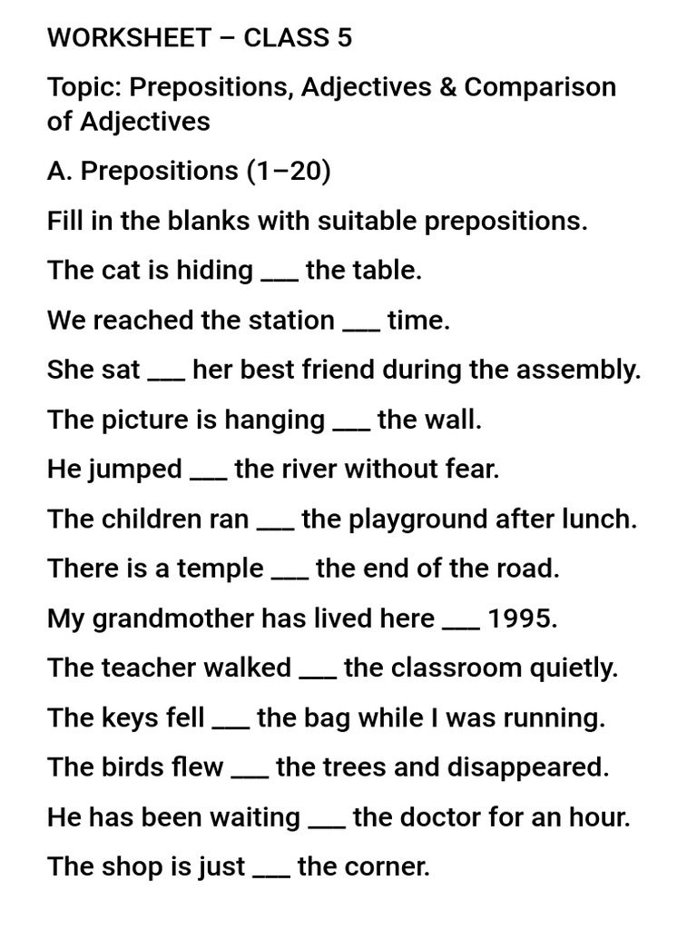 Worksheet Class 5 | PDF