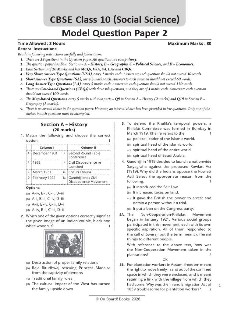 Social Science) Model Question Paper 2 Removed | PDF