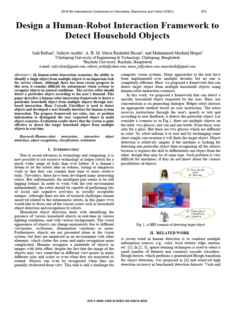 Design a Human-robot Interaction Framework to Detect Household Objects ...