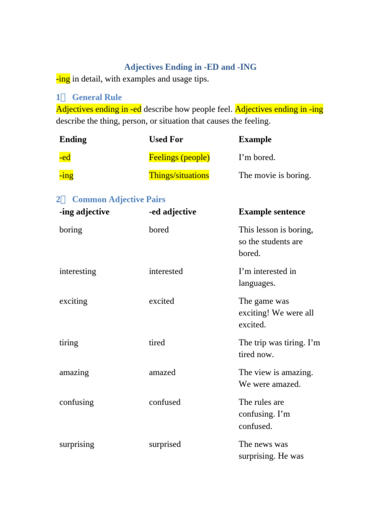 Adjectives - Ed - Ing Detailed Explanation | PDF | Linguistics | Languages
