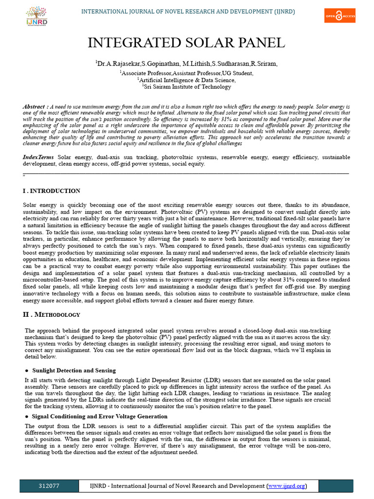 Integrated Solar Panel Final Copy Ijnrd PDF | PDF | Photovoltaics ...