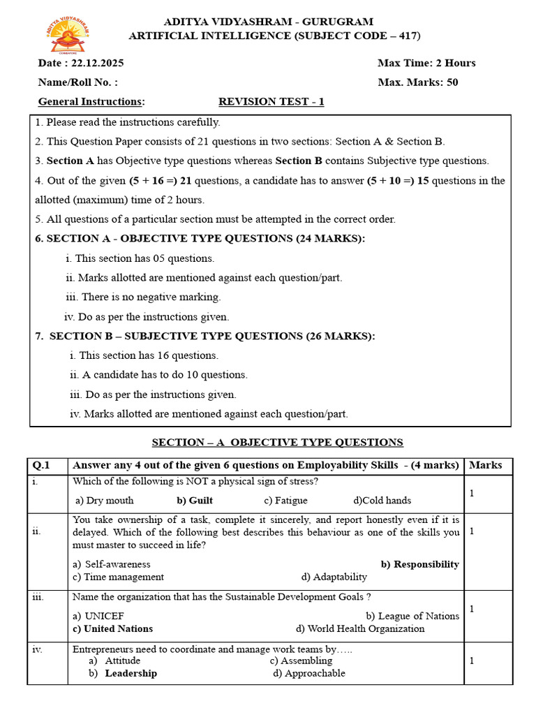 Grade 10 Ai RT 1 | PDF | Artificial Intelligence | Intelligence (AI ...