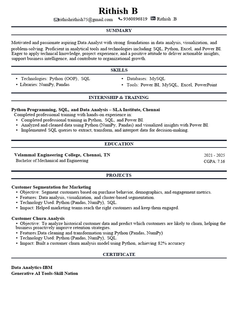 Rithish.B Resume | PDF