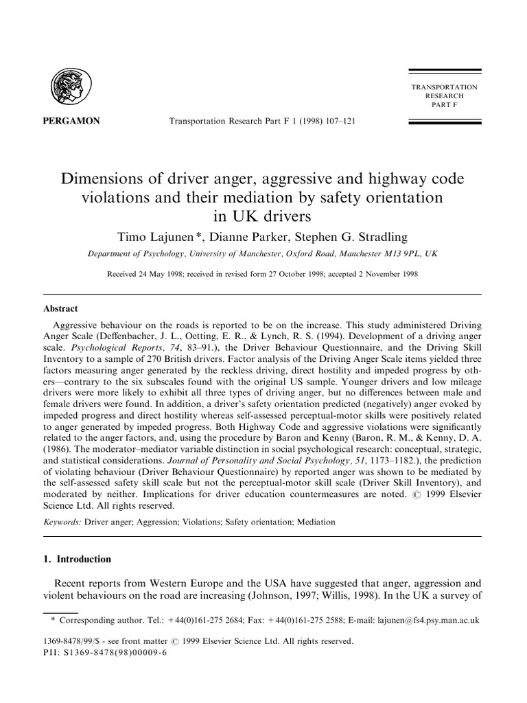 Lajunen - Dimensions of Driver Anger | PDF | Aggression | Anger