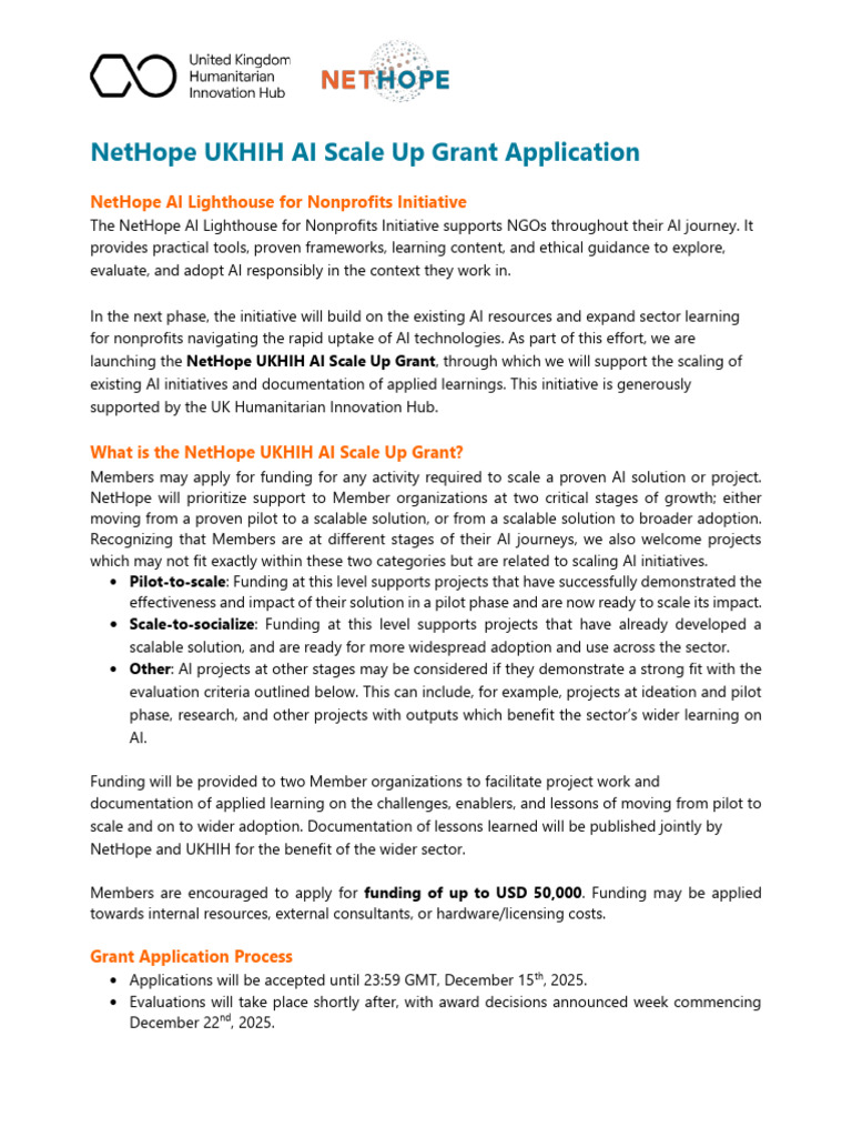 [SHARED] NetHope UKHIH AI Scale Up Call for Application | PDF ...