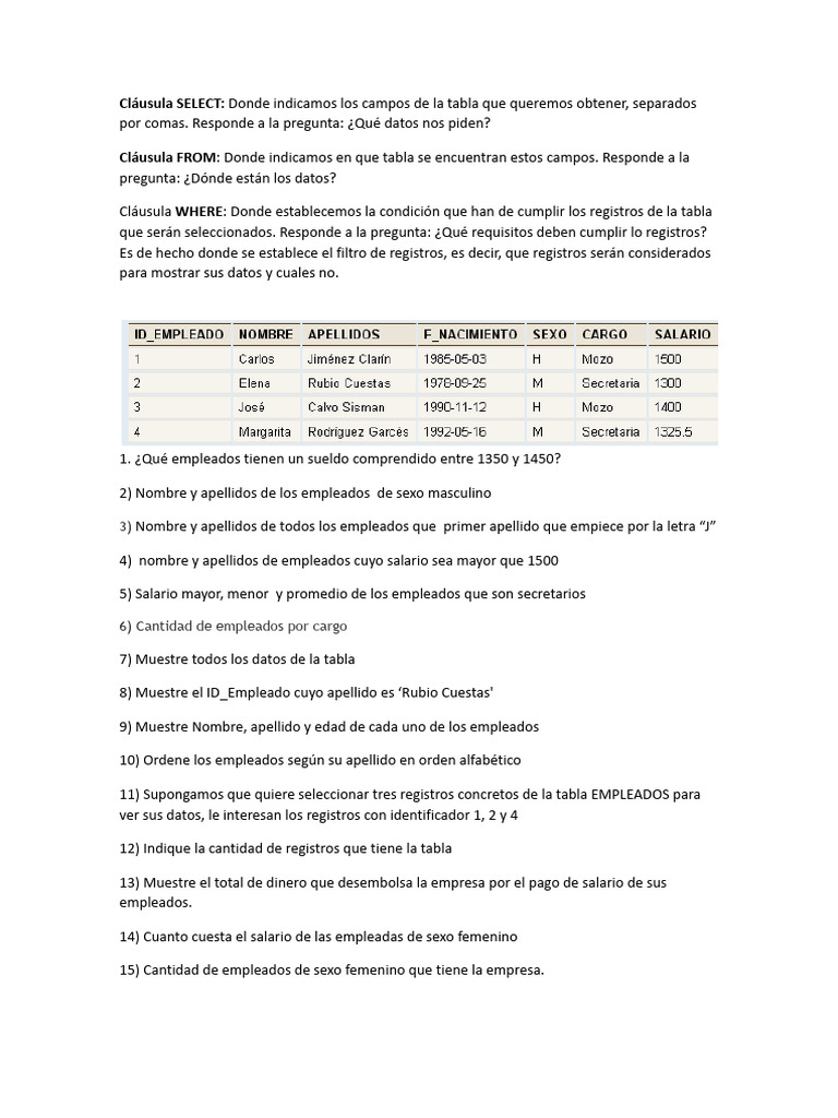 Practica de SQL.docx | PDF | SQL