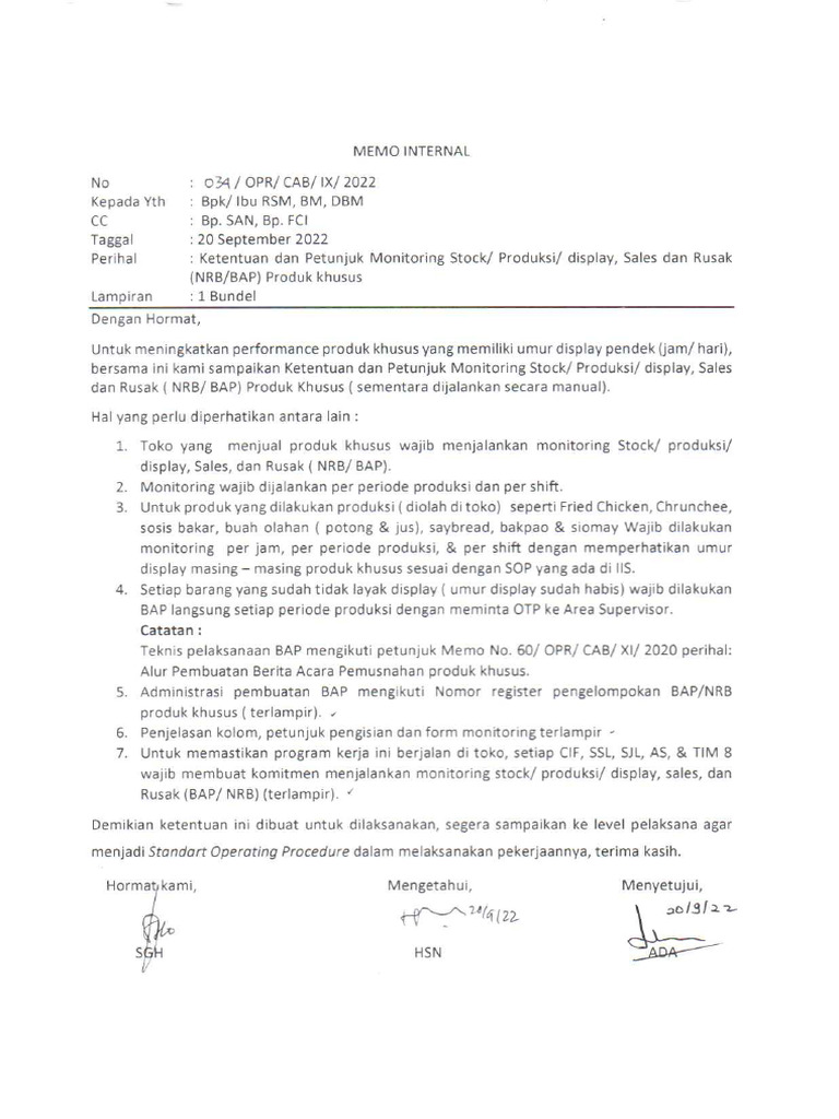 MEMO INTERNAL OPR HO NO 34 KETENTUAN DAN PETUNJUK MONITORING STOCK ...