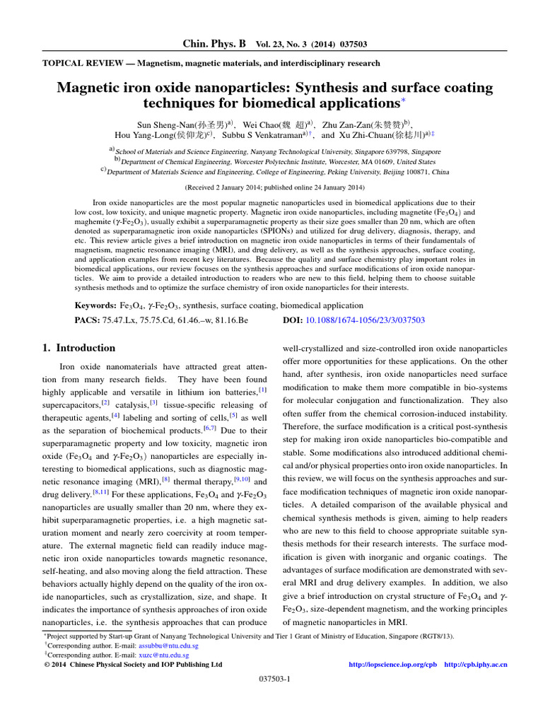 Magnetic Iron Oxide Nanoparticles Synthesis and Surface Coating ...
