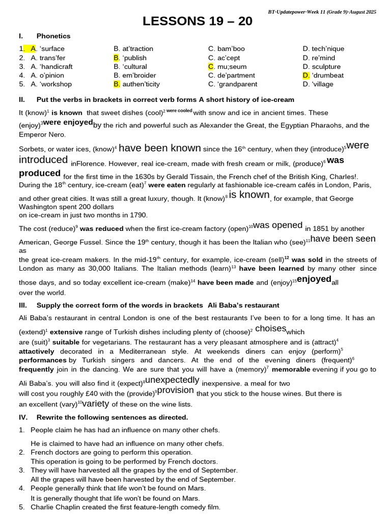 Lessons 19-20 (Grade 9) Dalm | PDF | Lunch | Restaurants