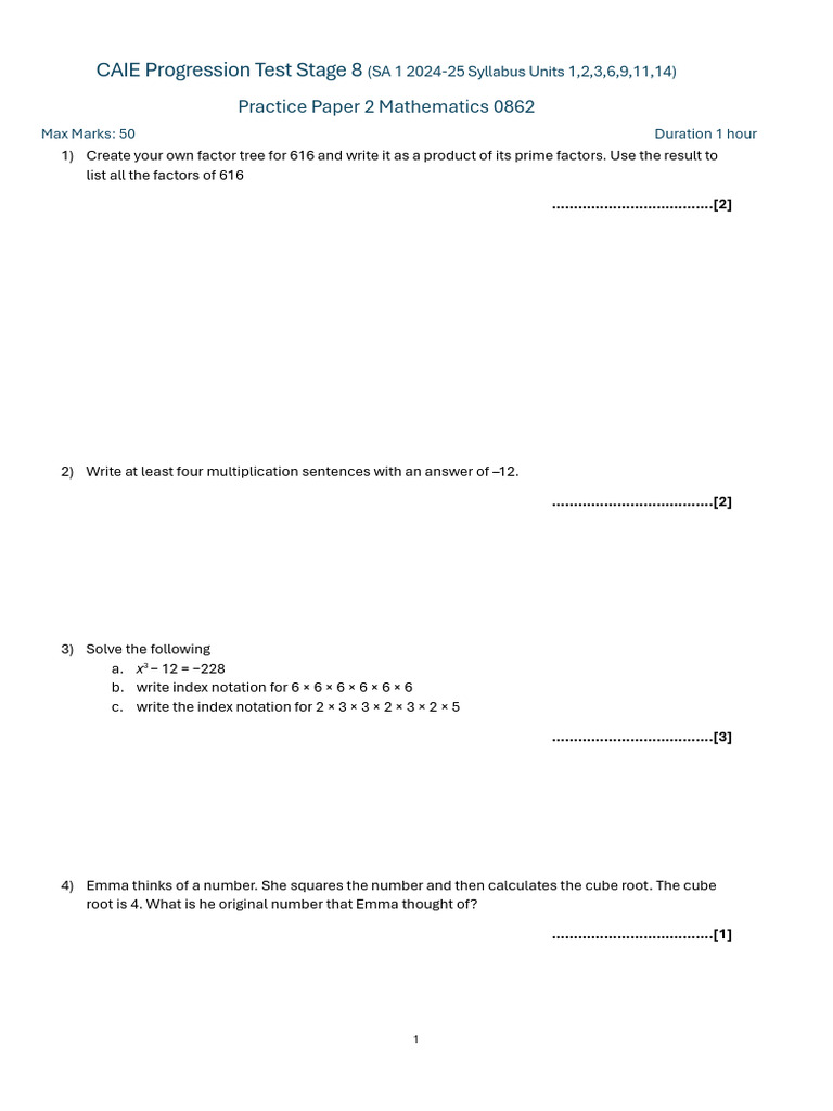 Term 1 Paper 2 Additional Practice Paper | PDF | Multiplication ...