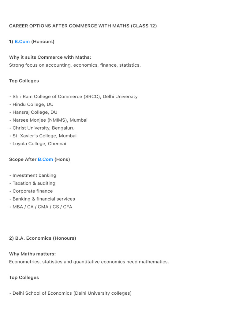 Career Options After Commerce With Maths (Class 12) | PDF | Financial ...