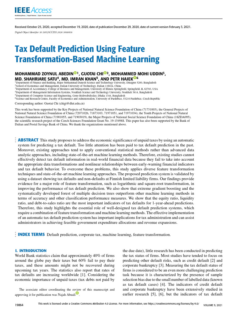 Tax Default Prediction Using Feature Transformation-Based Machine ...