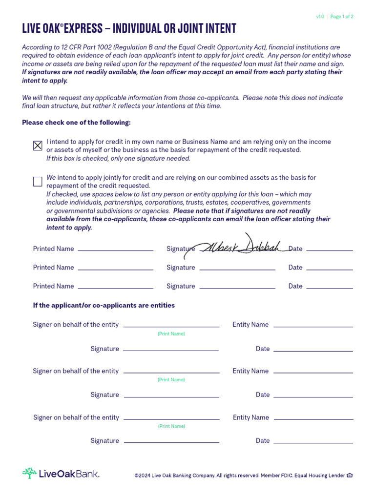 Joint Intent - Live Oak Express | PDF | Real Estate Appraisal | Loans