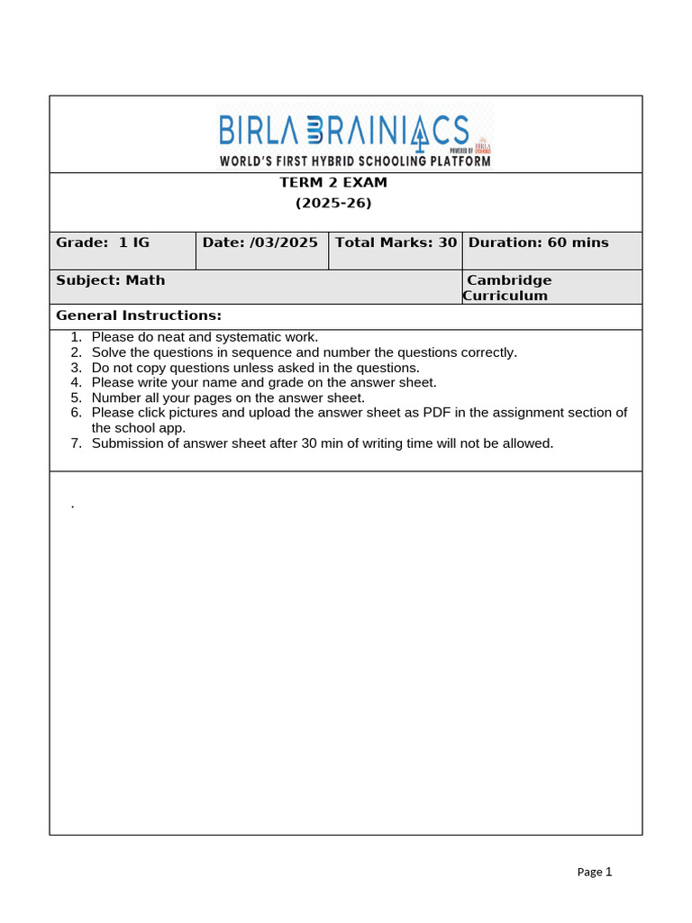 Question Paper Template - TERM 2 EXAM (2025-26) | PDF