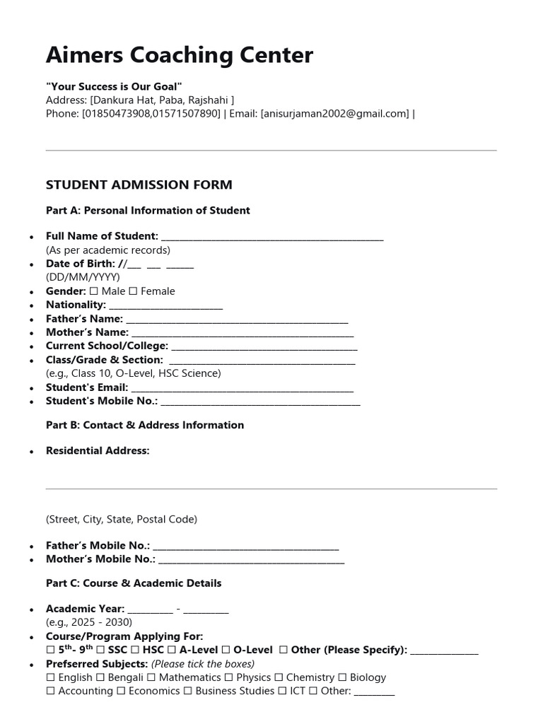 Admission Form Aimers[1] | PDF