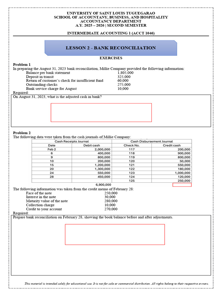 Bank Recon Exercise Anser Key | PDF | Banks | Debits And Credits