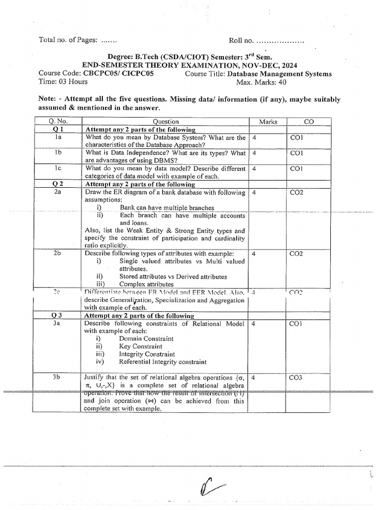DBMS 2024 Endsem | PDF | Computer Data | Databases