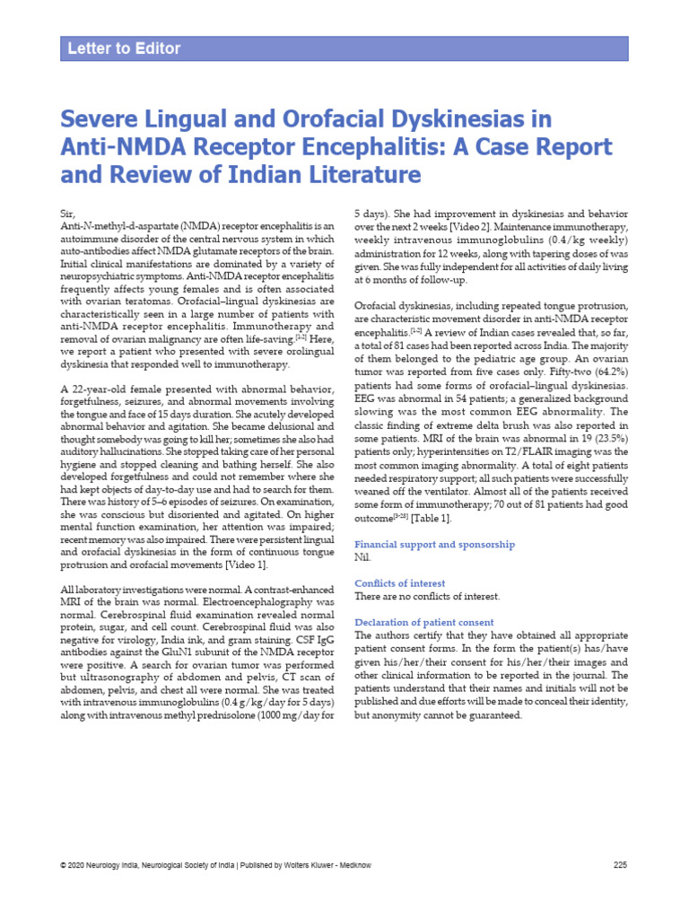2020 NeurolIndia Garg | PDF | Ovarian Cancer | Nmda Receptor