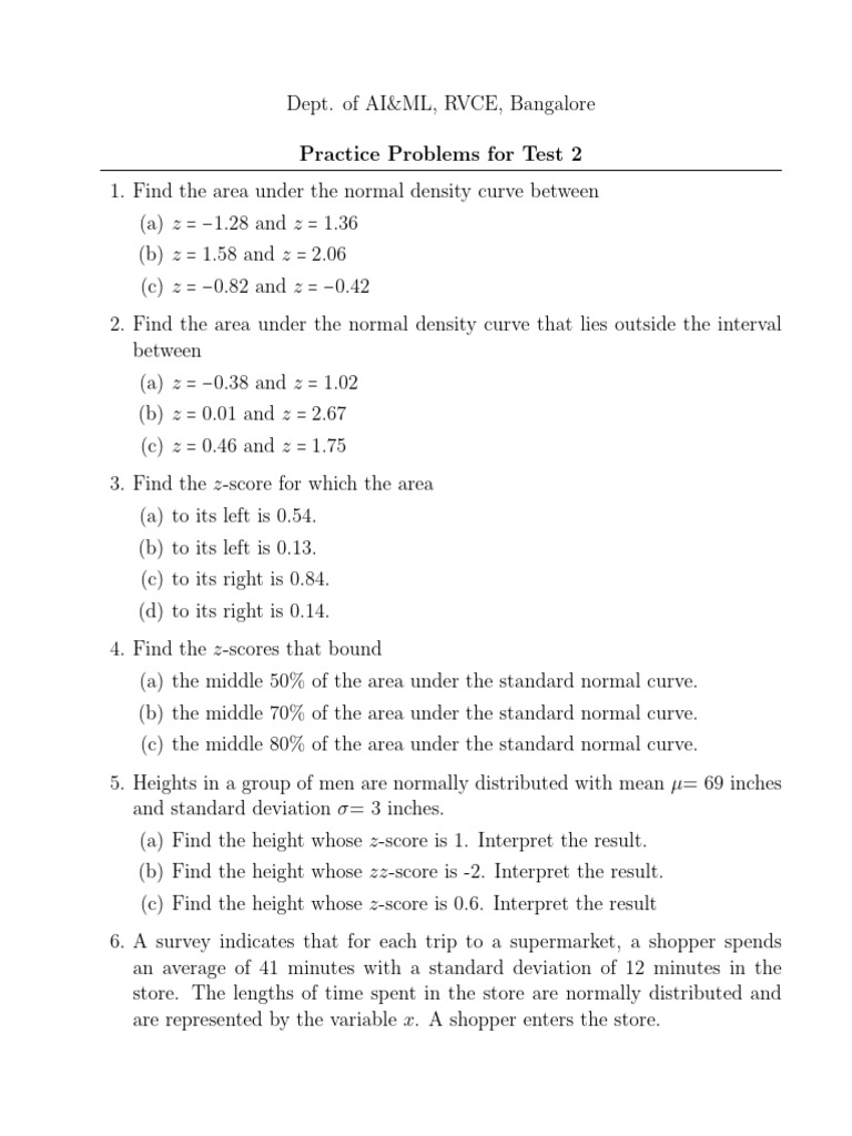 1RVCE Practice Problems Sampling Distribution | PDF | Normal ...