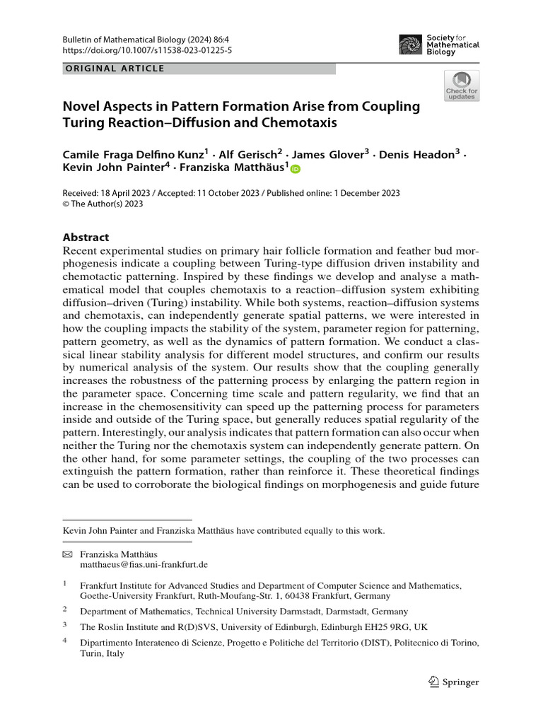 Novel Aspects on Pattern Formation | PDF | Chemotaxis | Morphogenesis