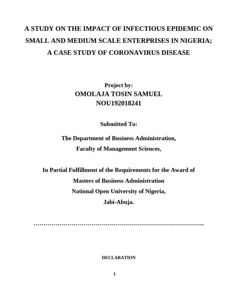 Impact of Infectious Epidemic on Small and Medium Scale Enterprises in ...