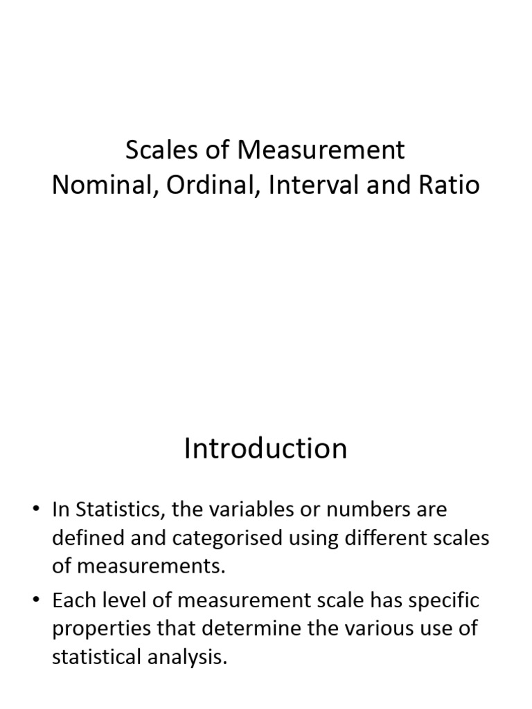 Scales of Measurement - Nominal, Ordinal, Interval and Ratio | PDF ...