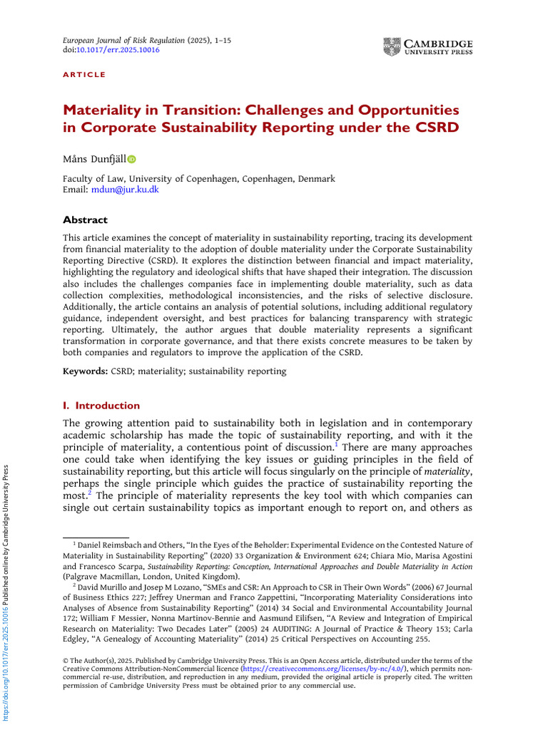 Materiality in Transition Challenges and Opportuni | PDF ...