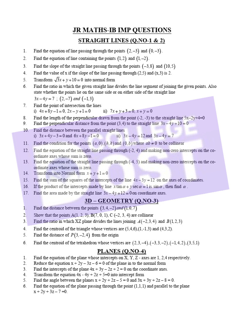 Maths-Ib Imp Questions | PDF | Line (Geometry) | Tangent