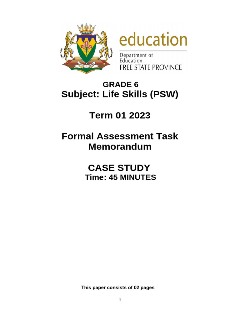 GRADE 6 Case Study Memorandum Term 01 2023 | PDF