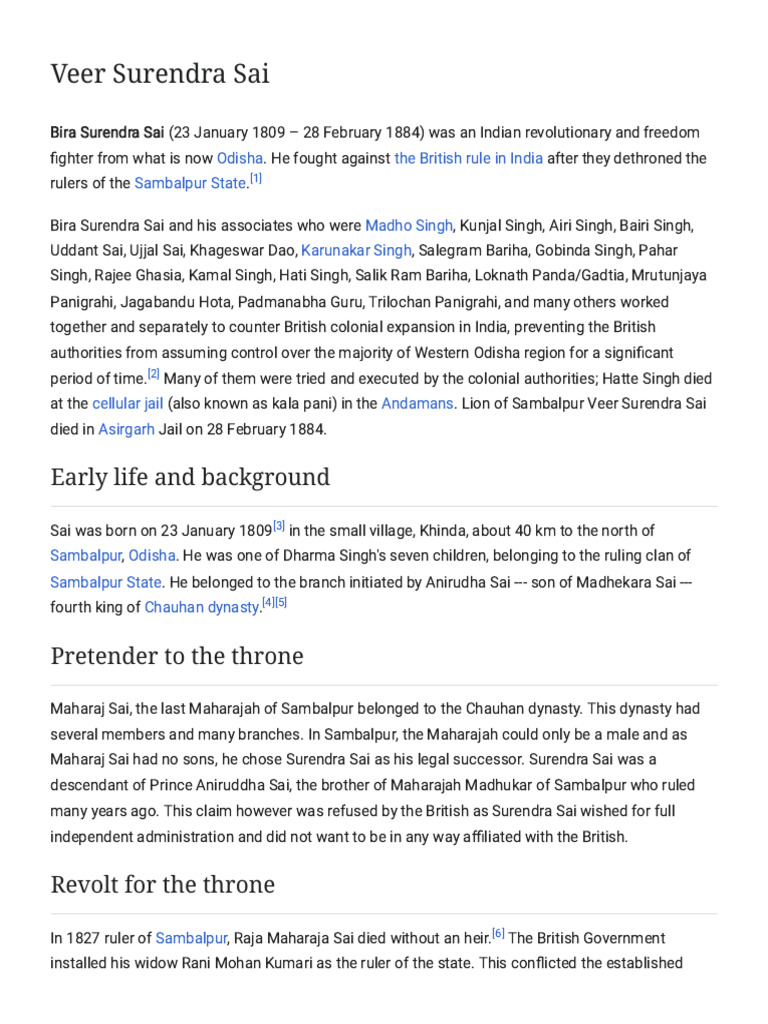 Veer Surendra Sai - Wikipedia | PDF | British India