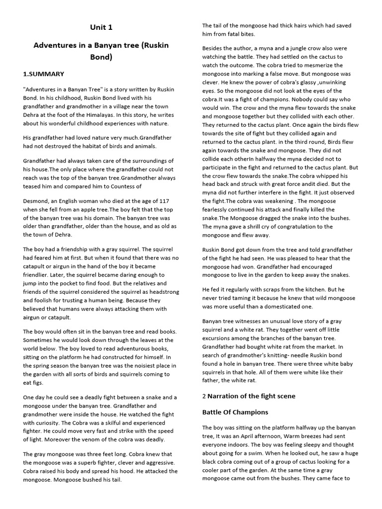 English Adventures of Banyan Tree Notes | PDF