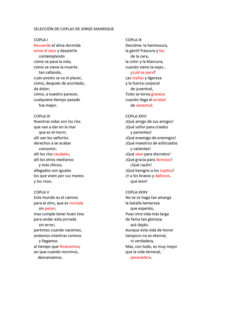 Selección Coplas Jorge Manrique - Compressed | PDF