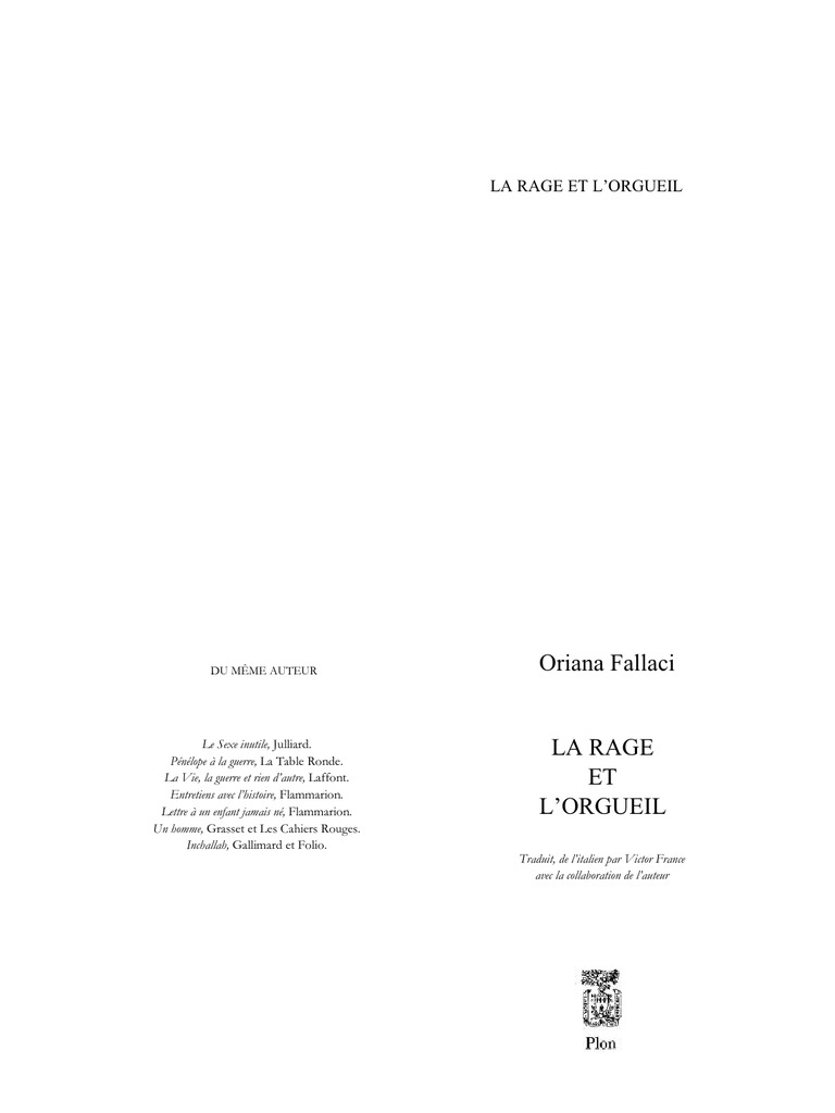 La Rage Et Lorgueil Oriana Fallaci | PDF | Oussama ben Laden | Benito ...
