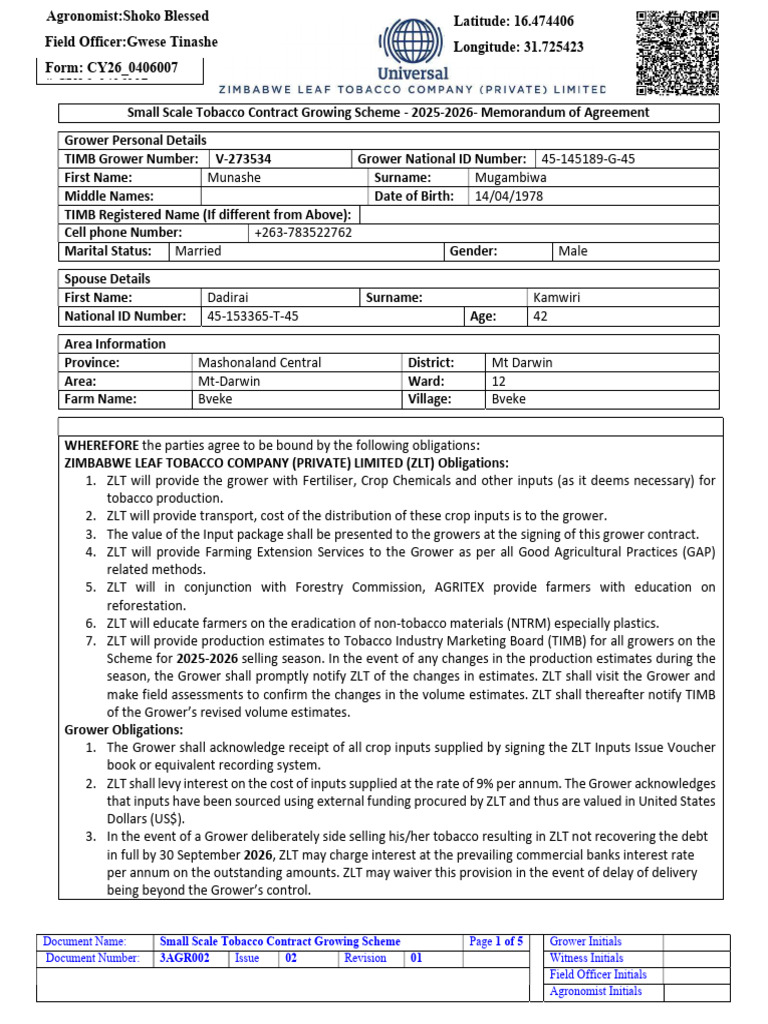 Small Scale Contract Form CY26 Mt-Darwin 20.02.2026 | PDF | Personal ...