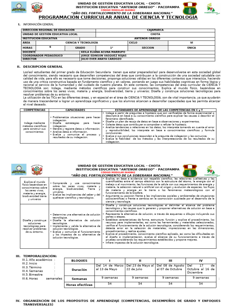 Prog. Ciencia y Tecnología - Primero Grado | PDF | Aprendizaje | Enseñando