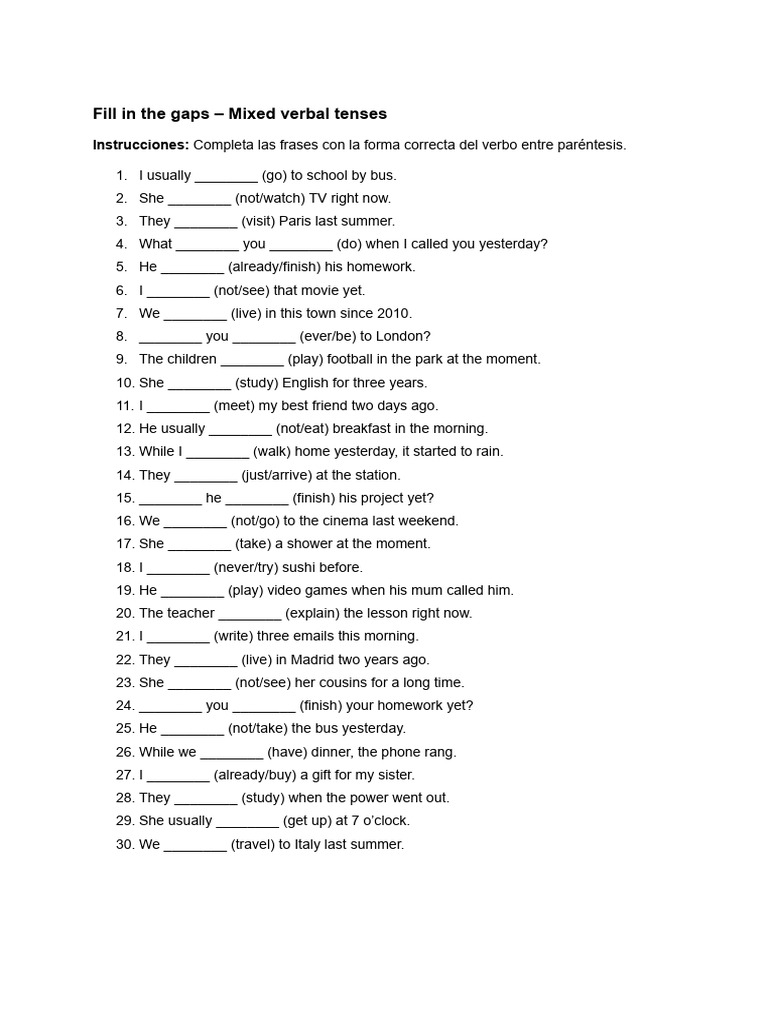 Fill in the gaps – Mixed verbal tenses | PDF | Chess Openings | Chess ...