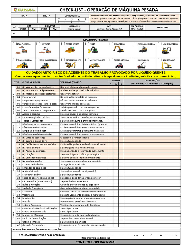 Check List Operacional Maquina Pesada Grua | PDF | Motores